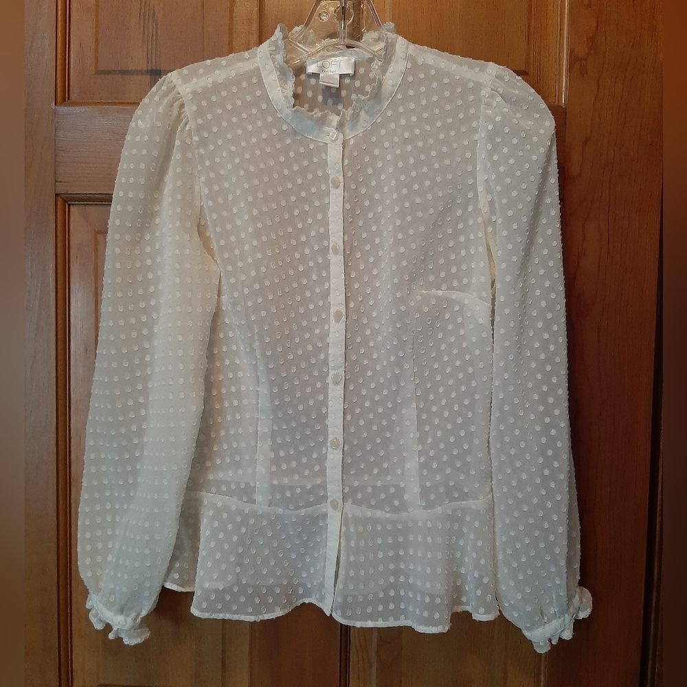 LOFT Sheer white blouse with ruffles - Size 4P